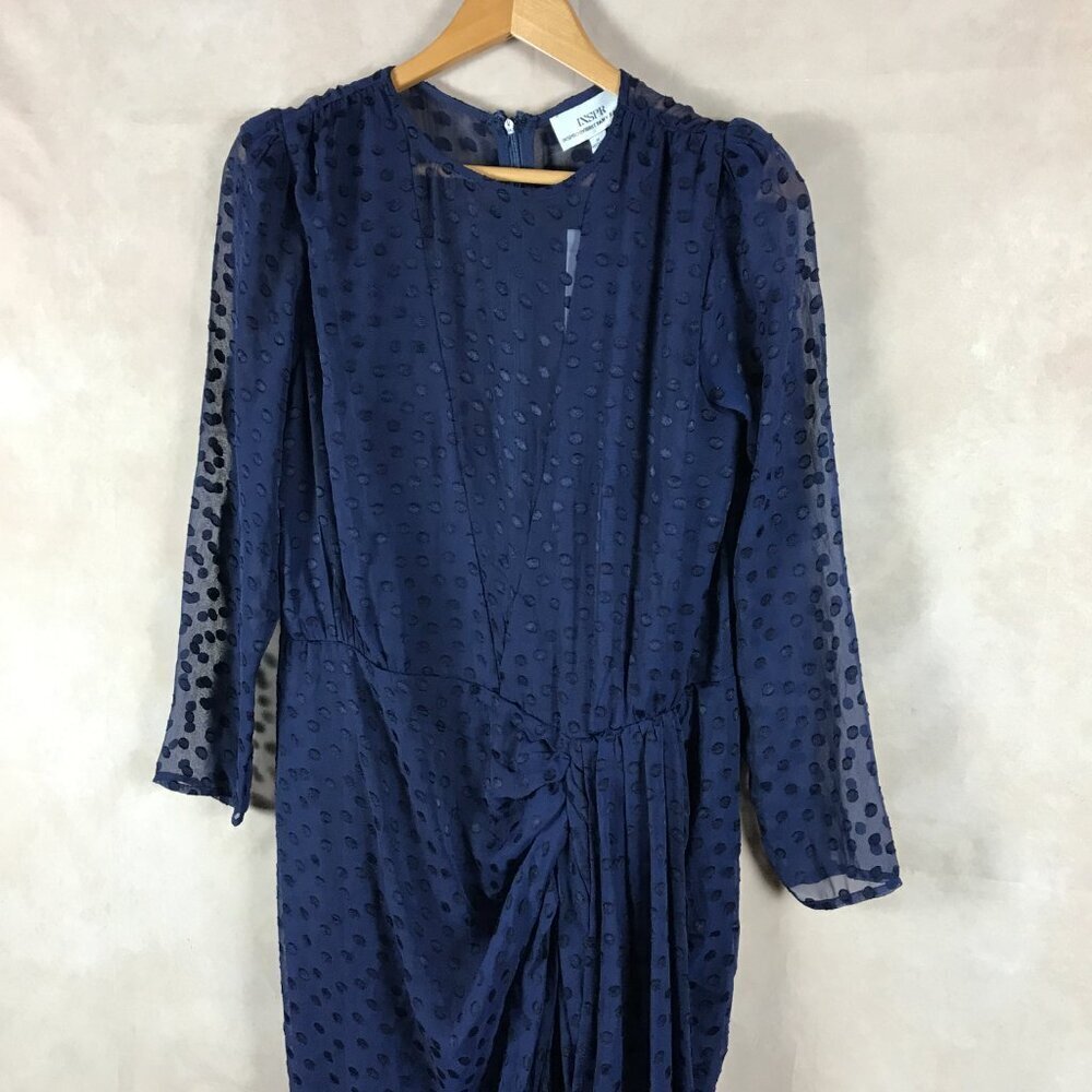 Blue Polka Dot Illusion Maxi Dress NWT M - Picture 4 of 15